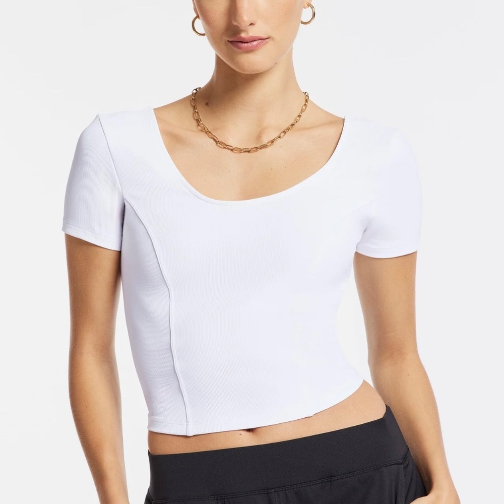 BANDIER Women's Rib Crop Short Sleeve Top in White Size XS